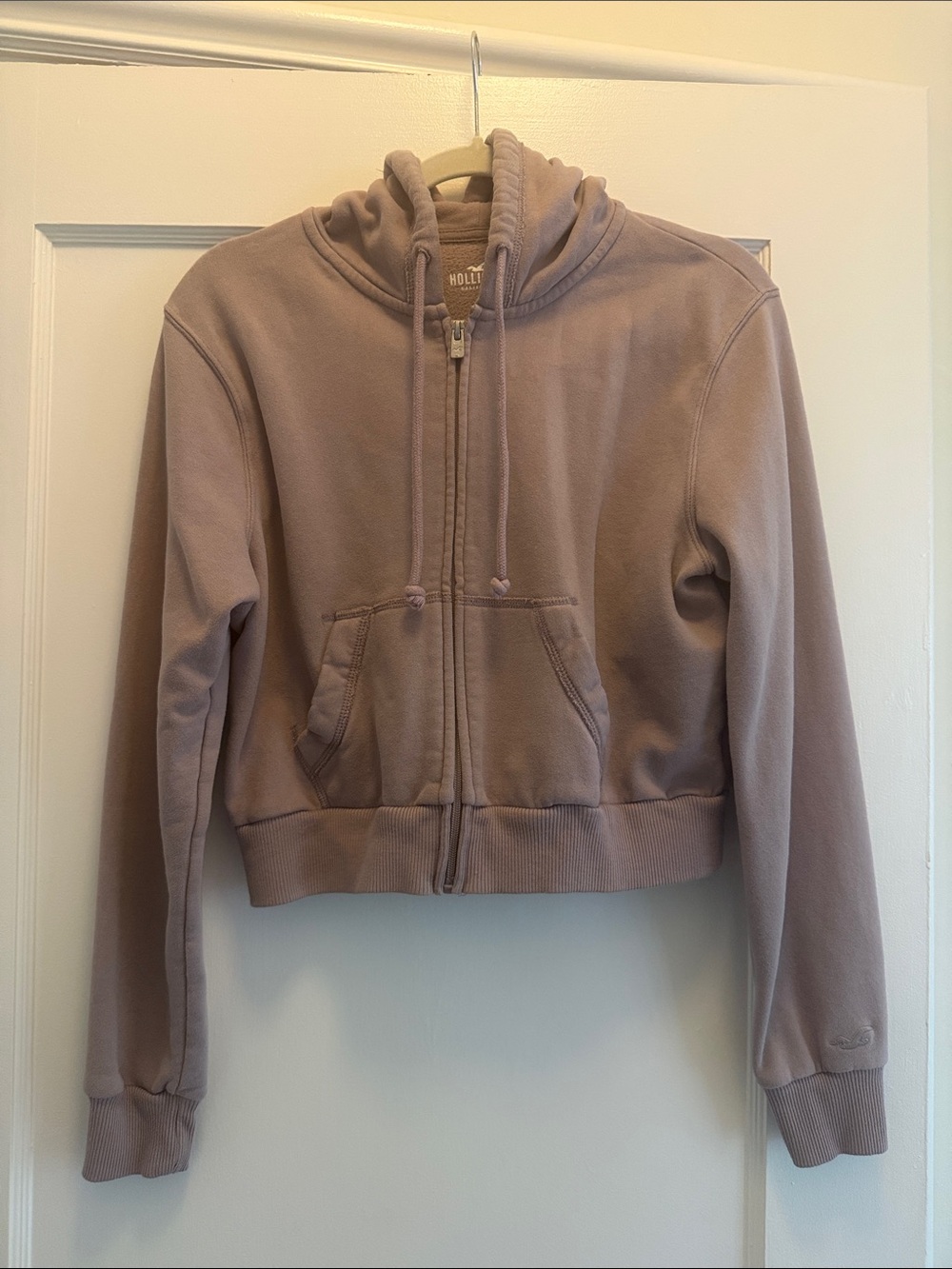 Hollister Cropped Full-Zip Hoodie Mauve Size Medium